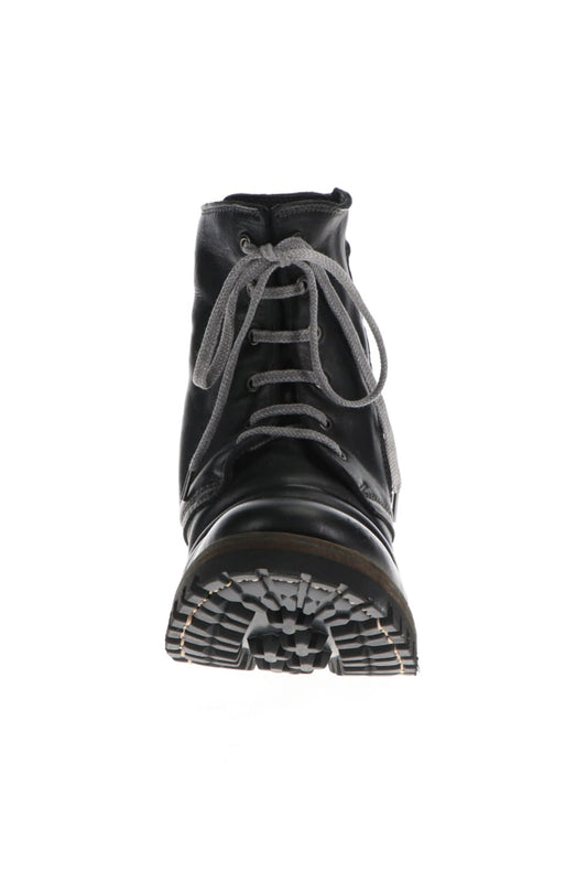 Horse Leather Lace-Up Combat Boots Black