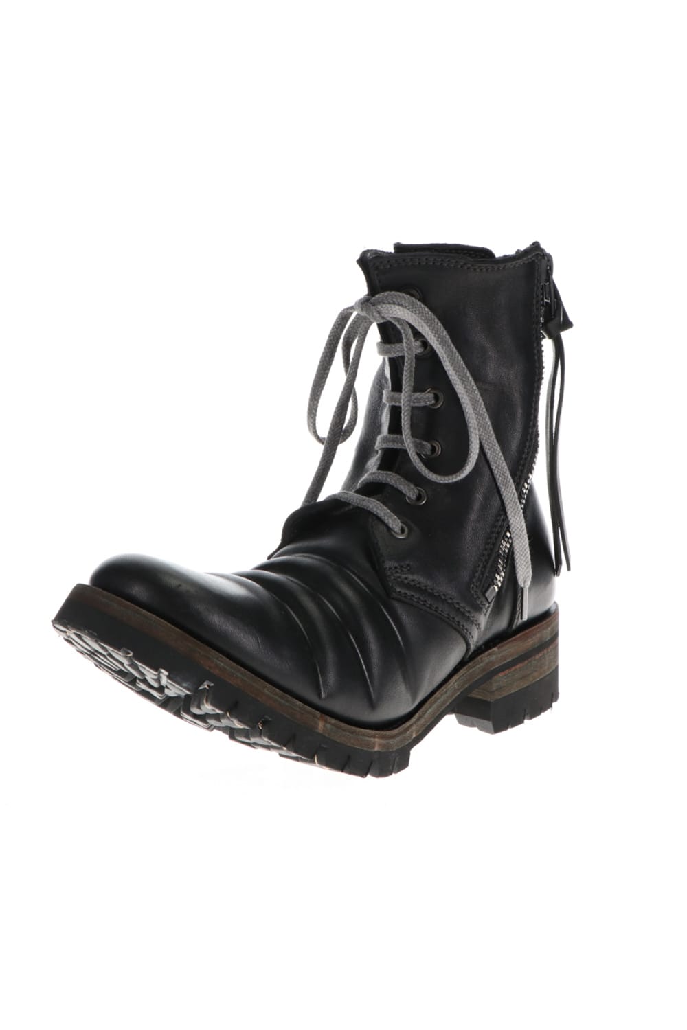 Horse Leather Lace-Up Combat Boots Black