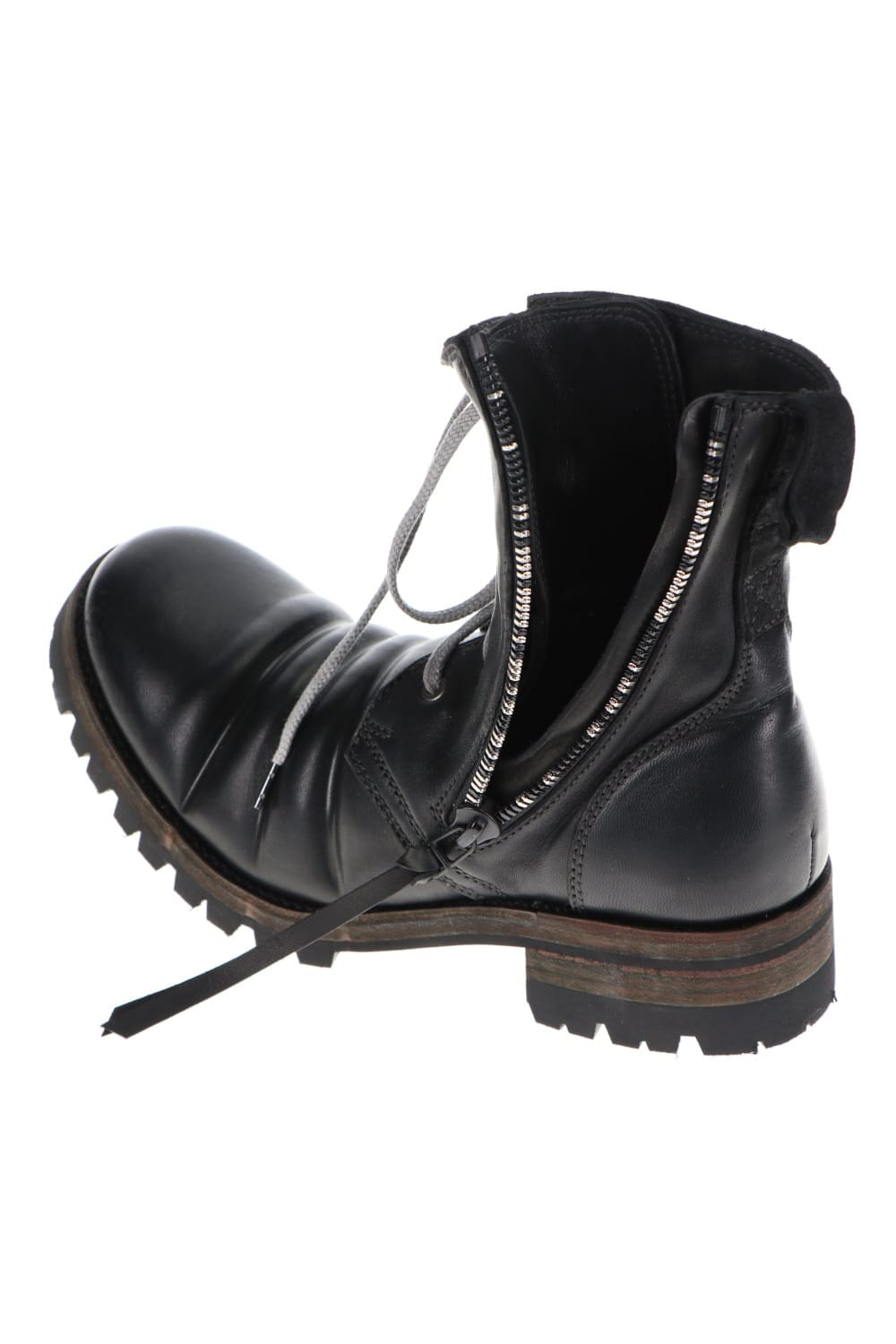 Horse Leather Lace-Up Combat Boots Black