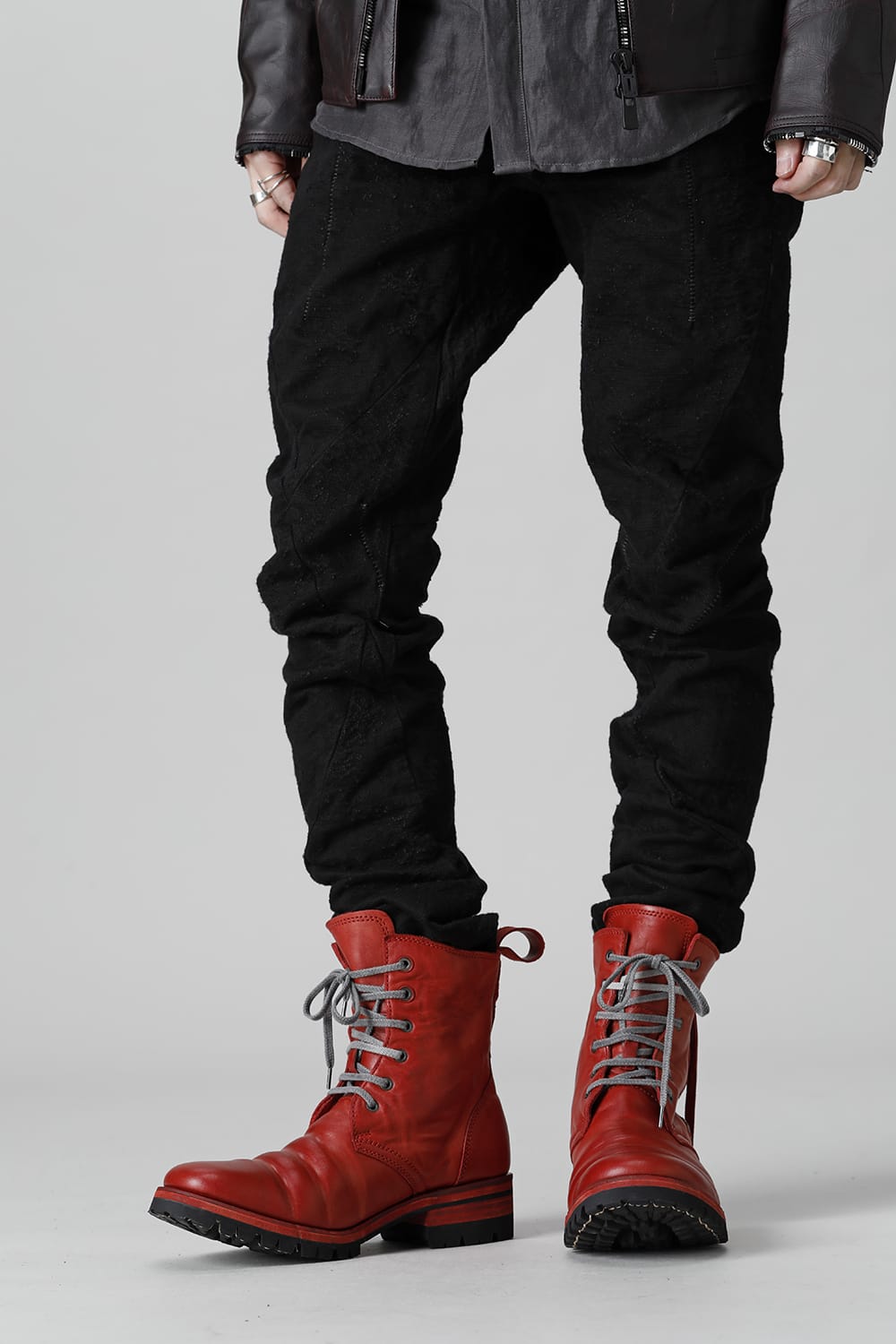 Horse Leather Lace-Up Combat Boots Red