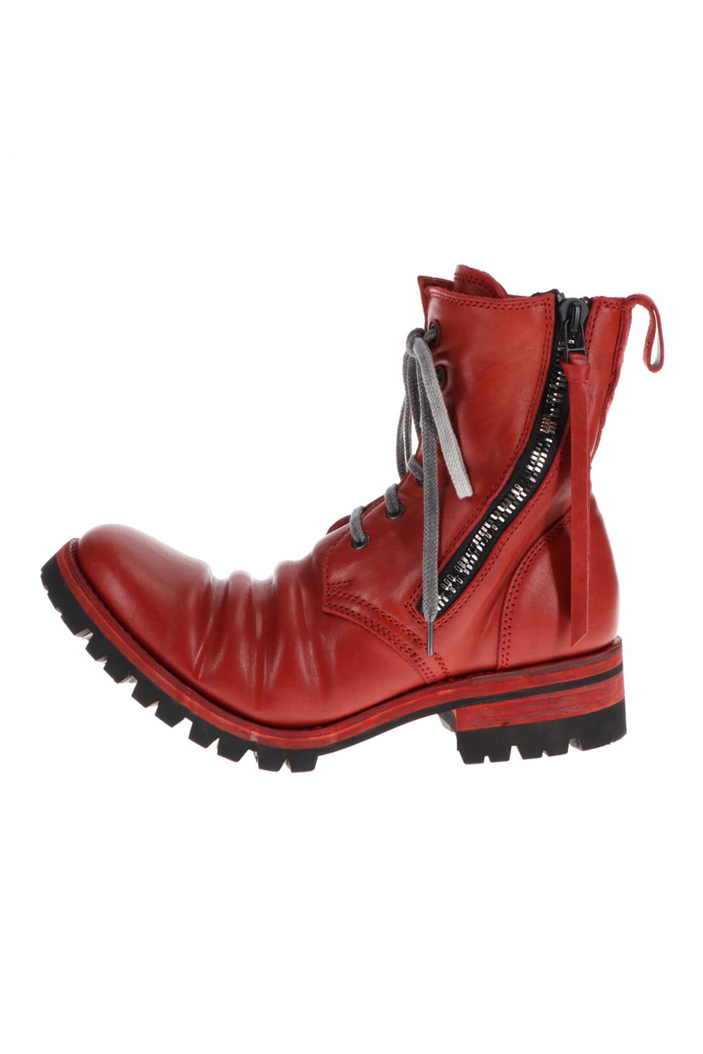 Horse Leather Lace-Up Combat Boots Red