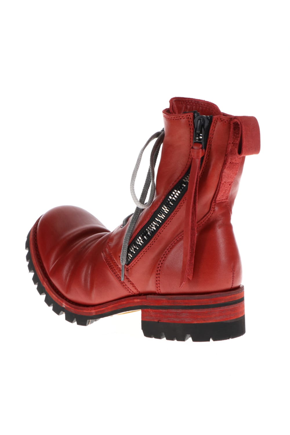 Horse Leather Lace-Up Combat Boots Red