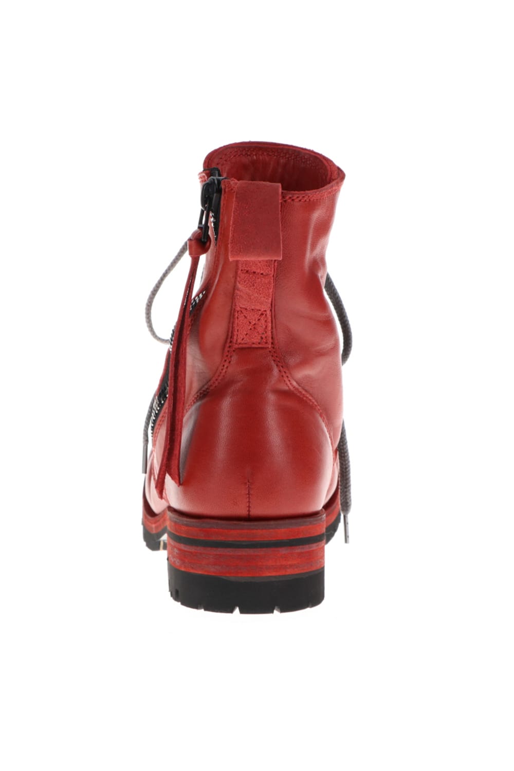 Horse Leather Lace-Up Combat Boots Red