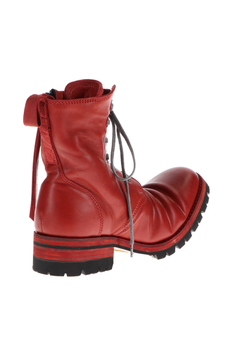Horse Leather Lace-Up Combat Boots Red
