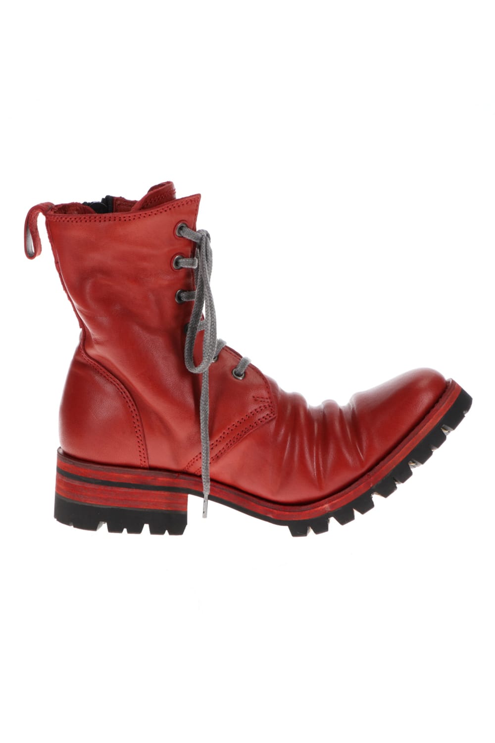 Horse Leather Lace-Up Combat Boots Red