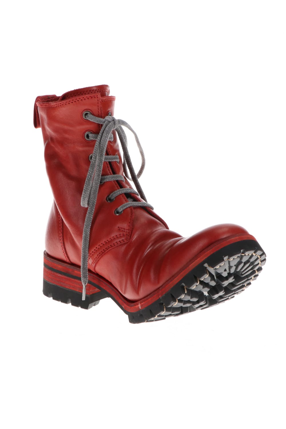 Horse Leather Lace-Up Combat Boots Red