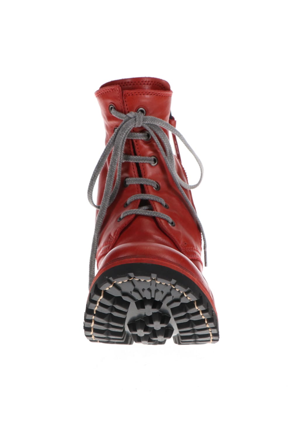 Horse Leather Lace-Up Combat Boots Red