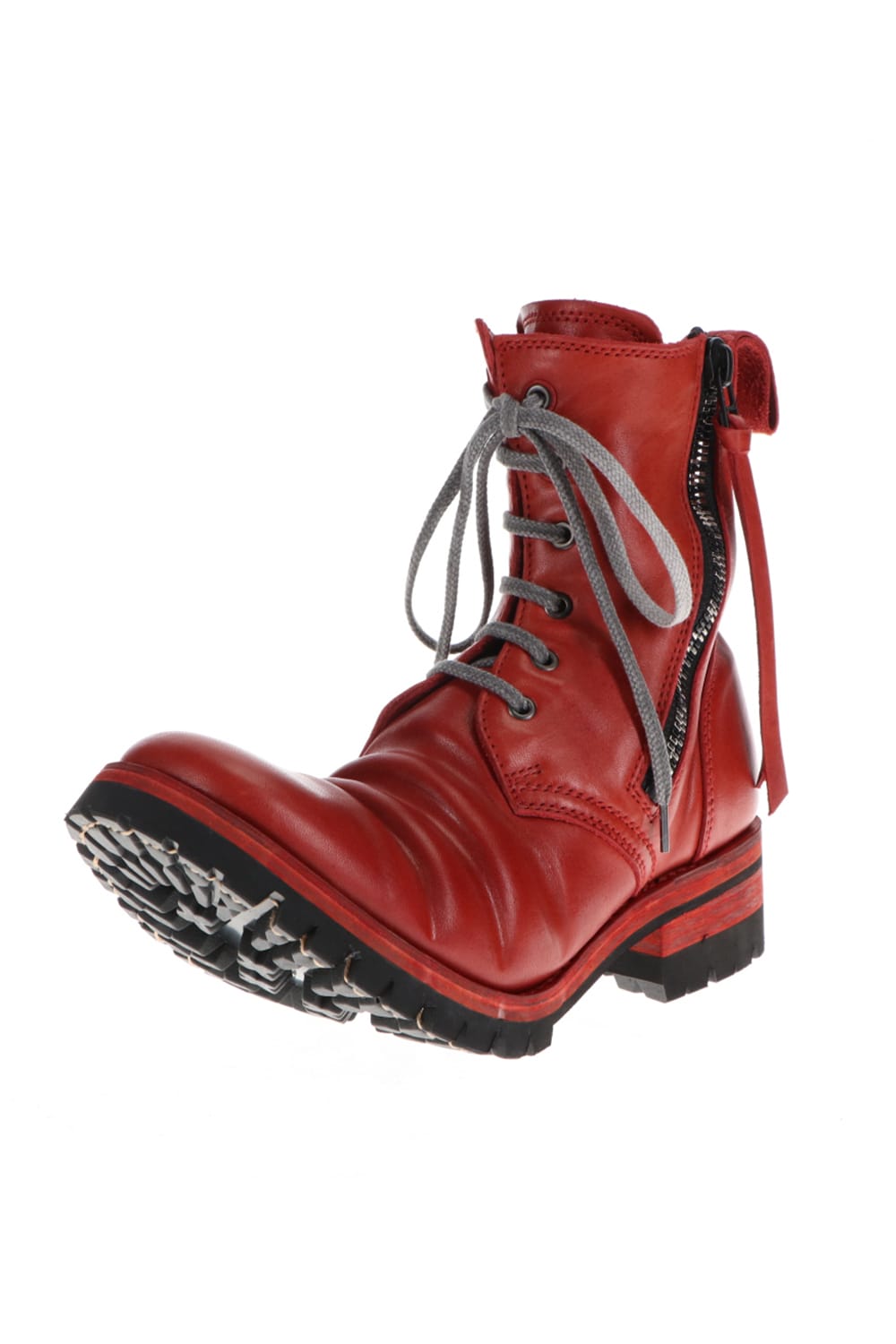 Horse Leather Lace-Up Combat Boots Red