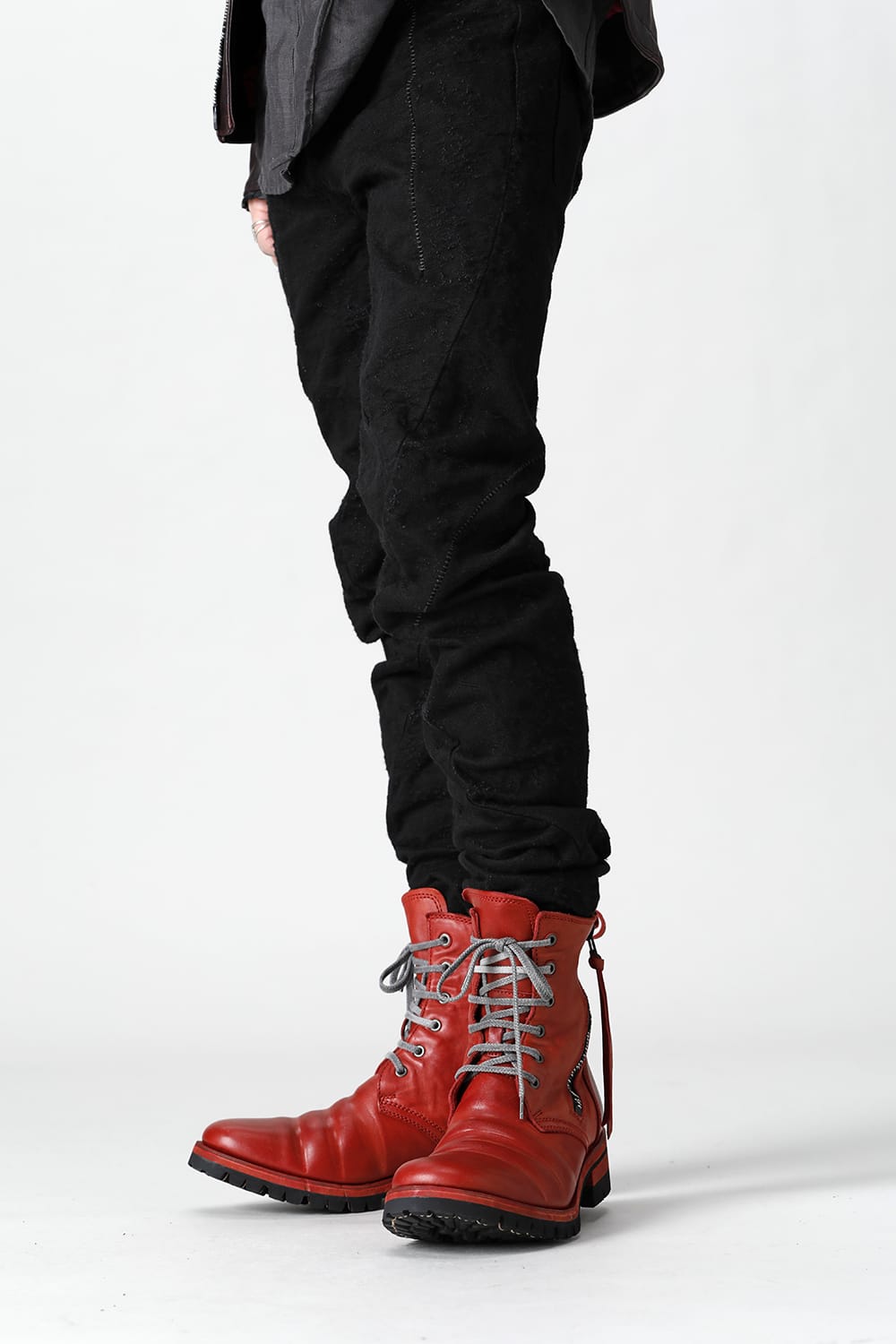Horse Leather Lace-Up Combat Boots Red