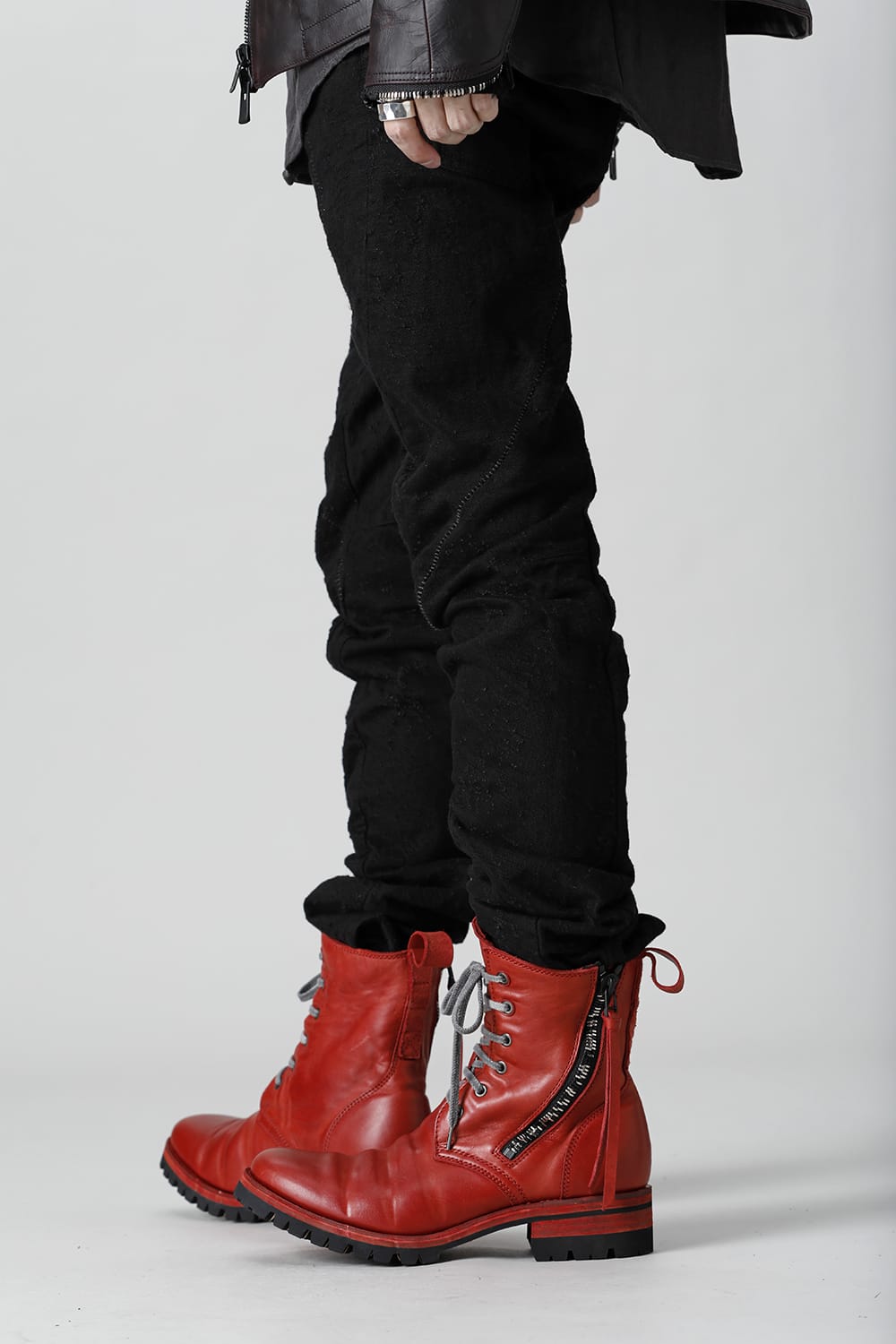 Horse Leather Lace-Up Combat Boots Red