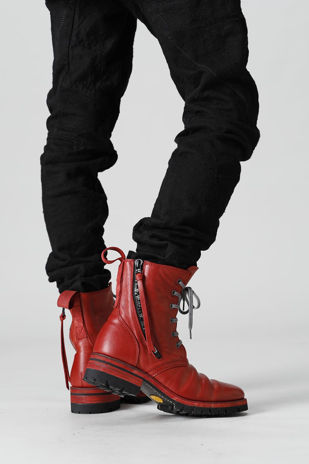 Horse Leather Lace-Up Combat Boots Red
