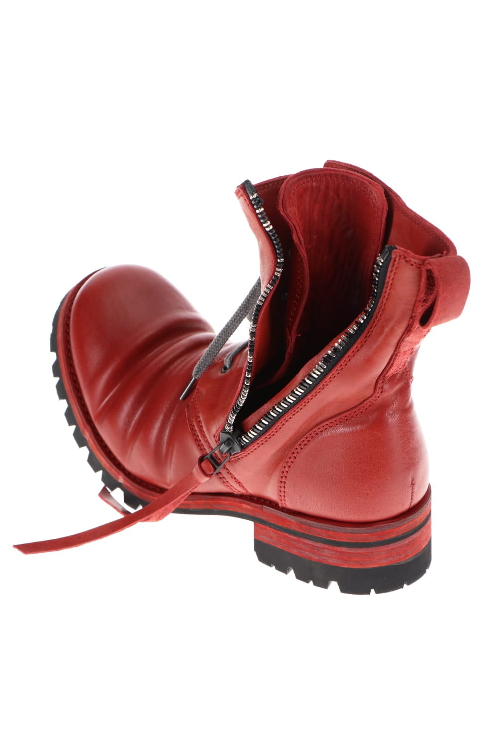 Horse Leather Lace-Up Combat Boots Red
