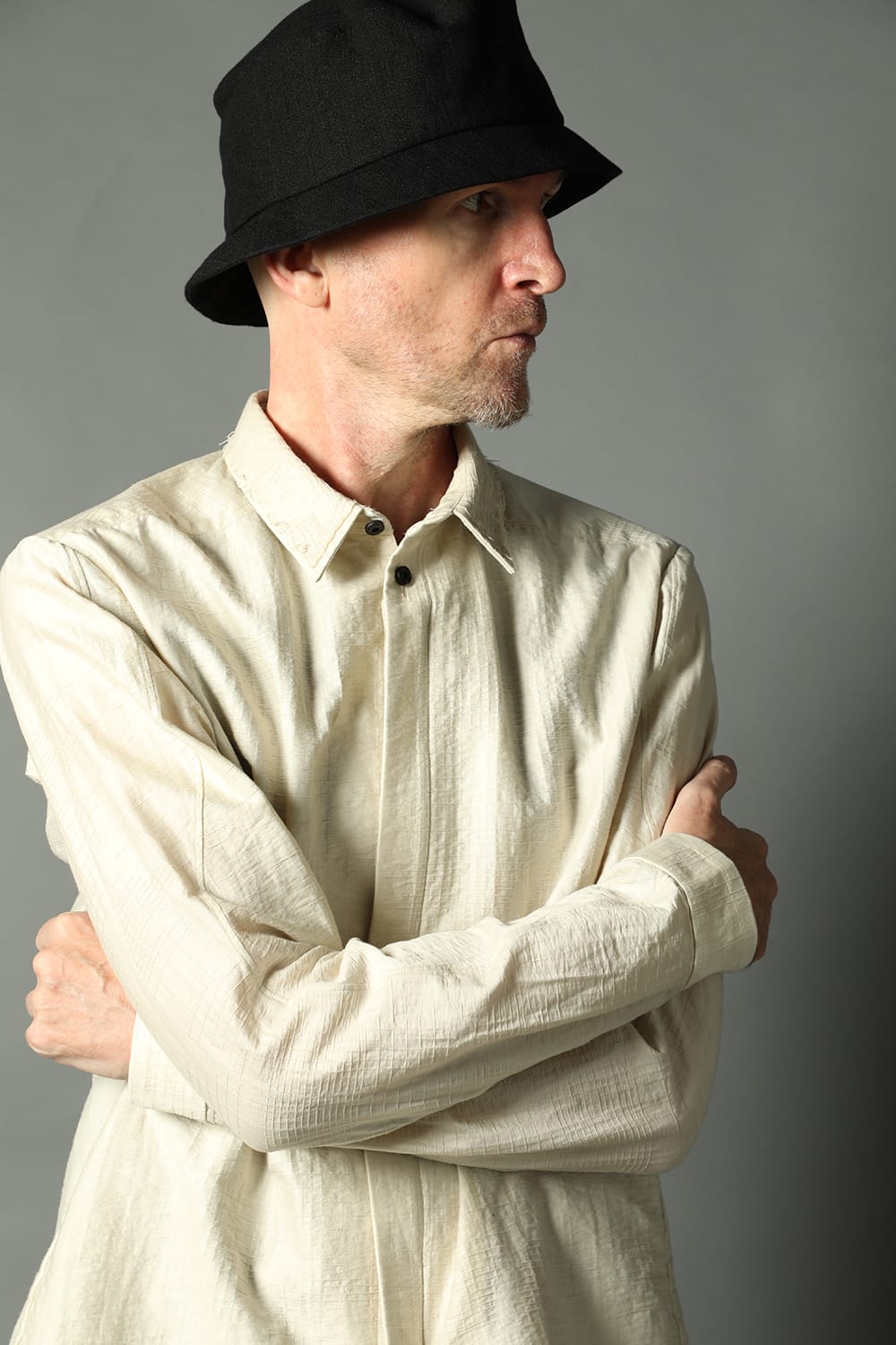 Shirt cotton / nylon Shadow jacquard  Ecru