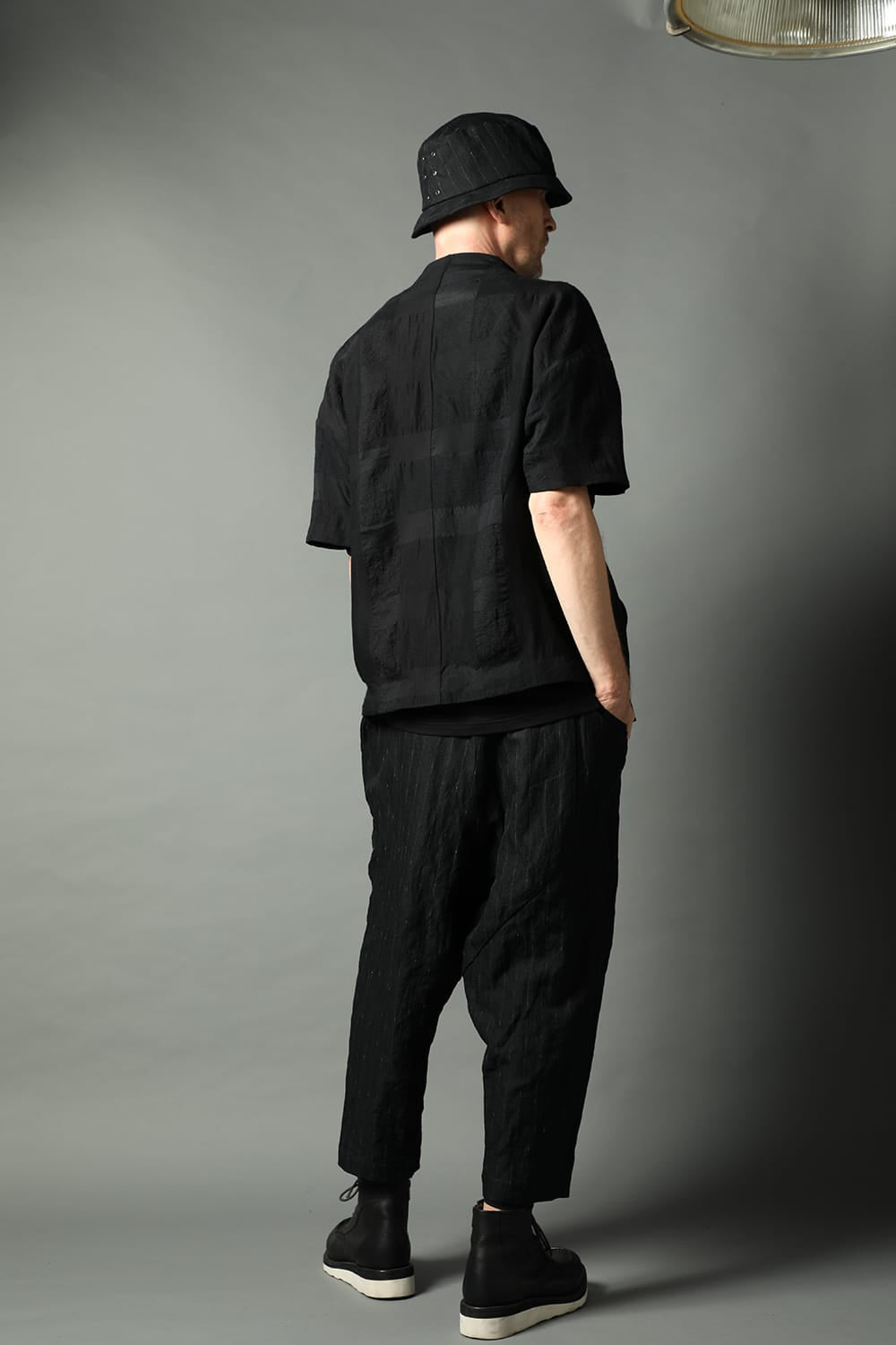 Short sleeve jacket block check jacquard