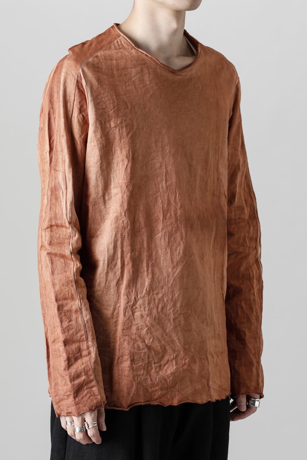 柿渋染め コットン ロング スリーブ T-シャツ