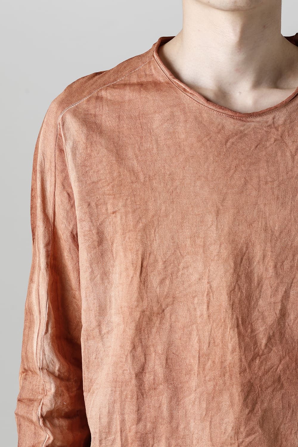 柿渋染め コットン ロング スリーブ T-シャツ