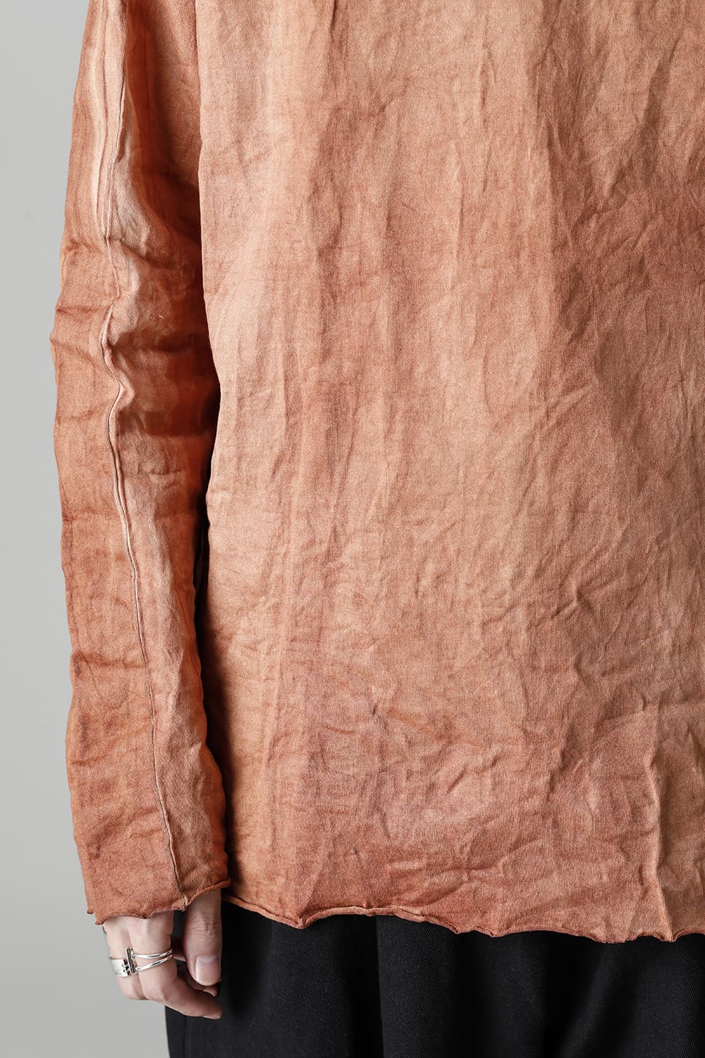 柿渋染め コットン ロング スリーブ T-シャツ