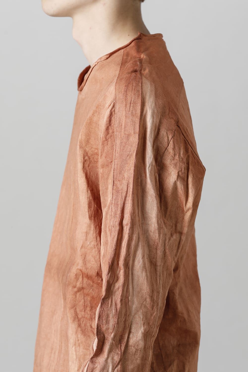 柿渋染め コットン ロング スリーブ T-シャツ