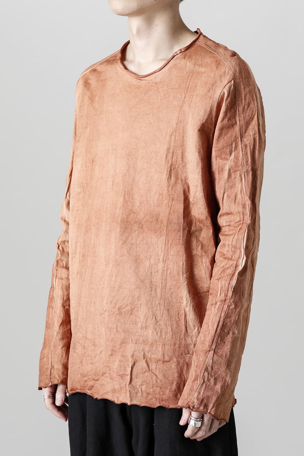 柿渋染め コットン ロング スリーブ T-シャツ