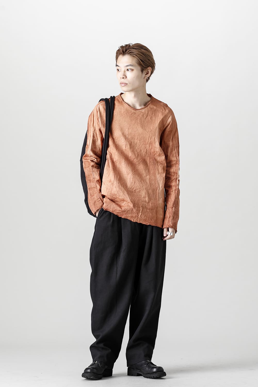 柿渋染め コットン ロング スリーブ T-シャツ