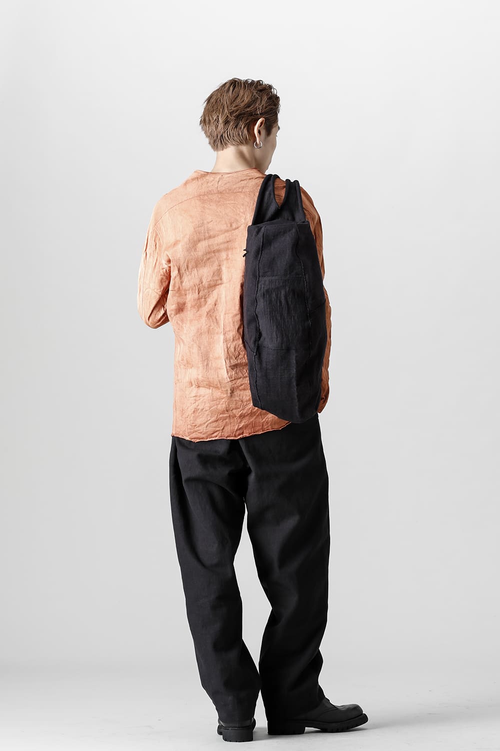 柿渋染め コットン ロング スリーブ T-シャツ