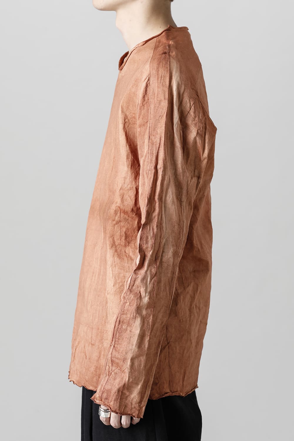 柿渋染め コットン ロング スリーブ T-シャツ