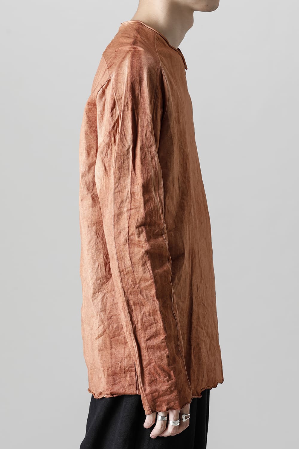 柿渋染め コットン ロング スリーブ T-シャツ