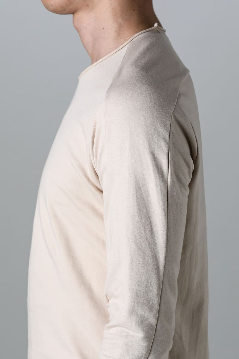 Micro Brushed Cotton Long Sleeve Cut & Sewn Beige