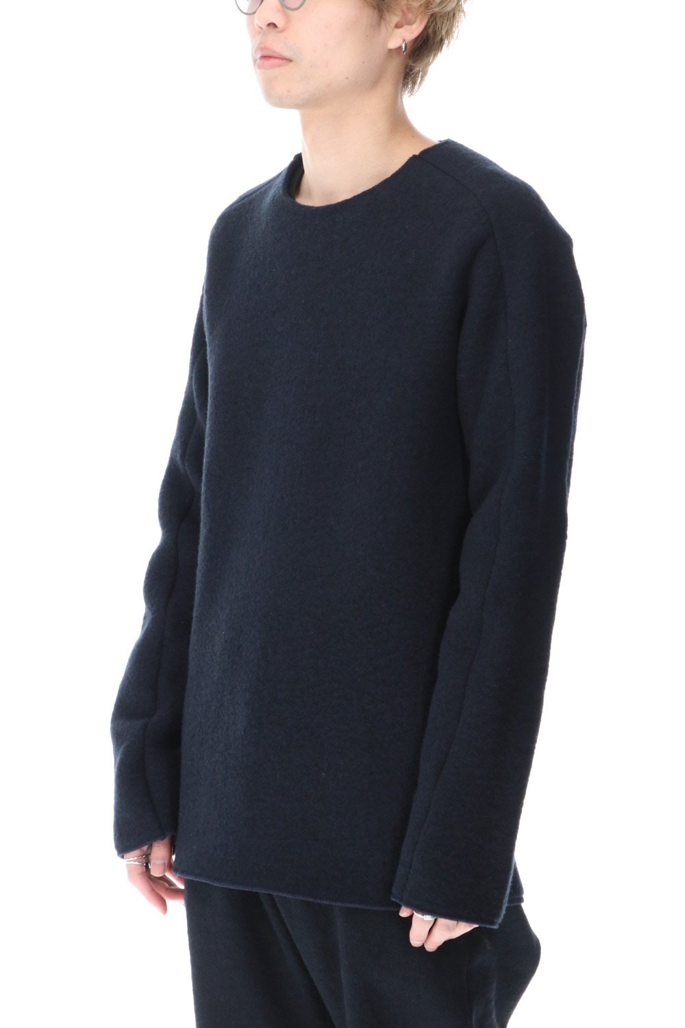Heavy Wool Fleece Crew Neck Navy