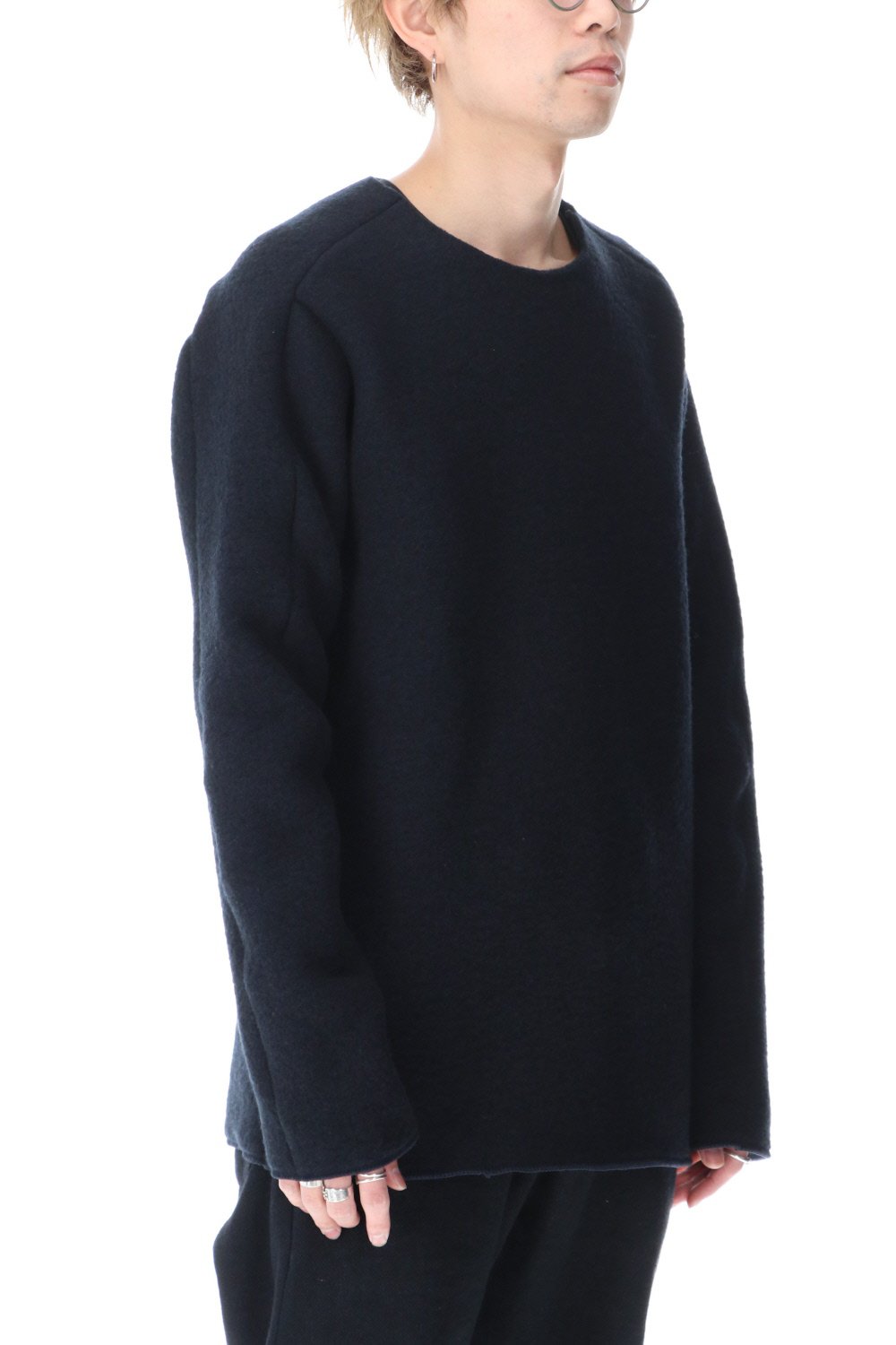 Heavy Wool Fleece Crew Neck Navy