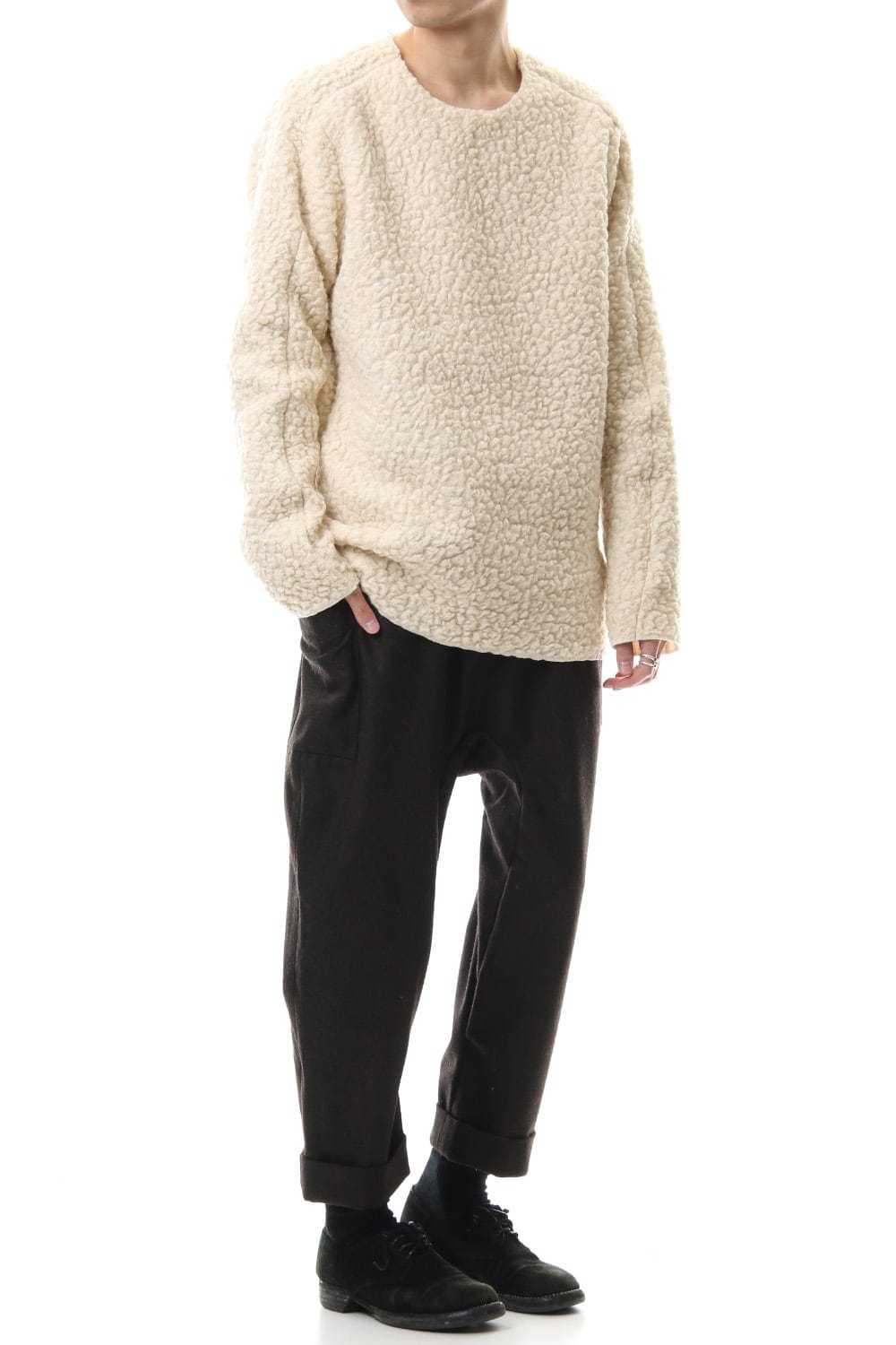Mixed Boa Crew Neck Knit