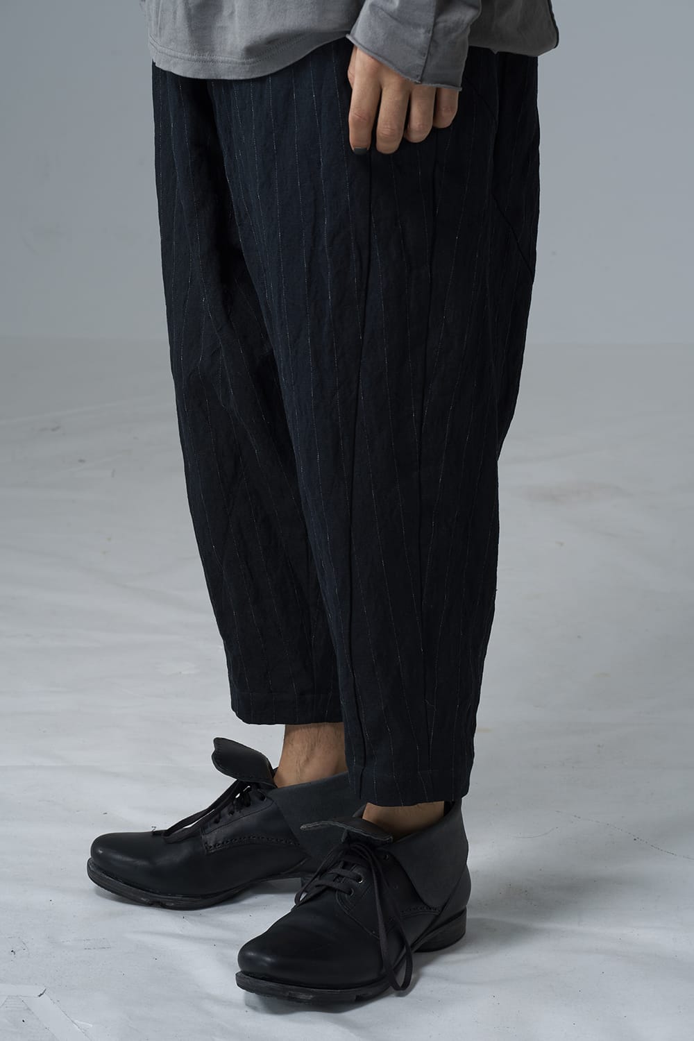 Dropcroch cropped pants cotton linen metal shrink