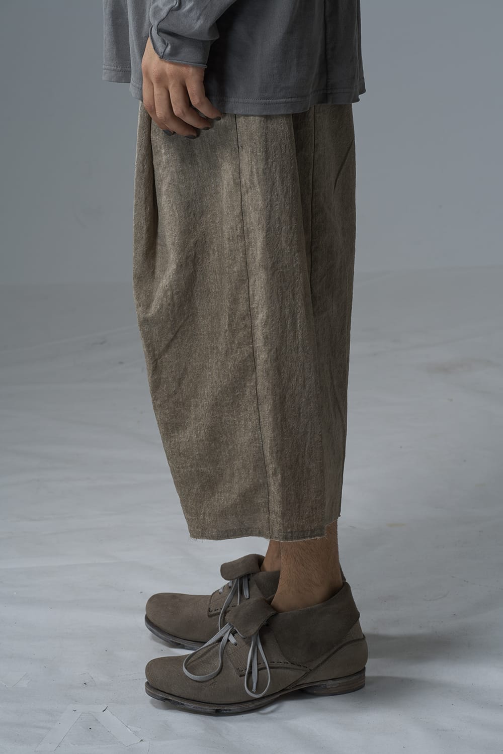 Baggy cropped pants cotton / linen cold dyed