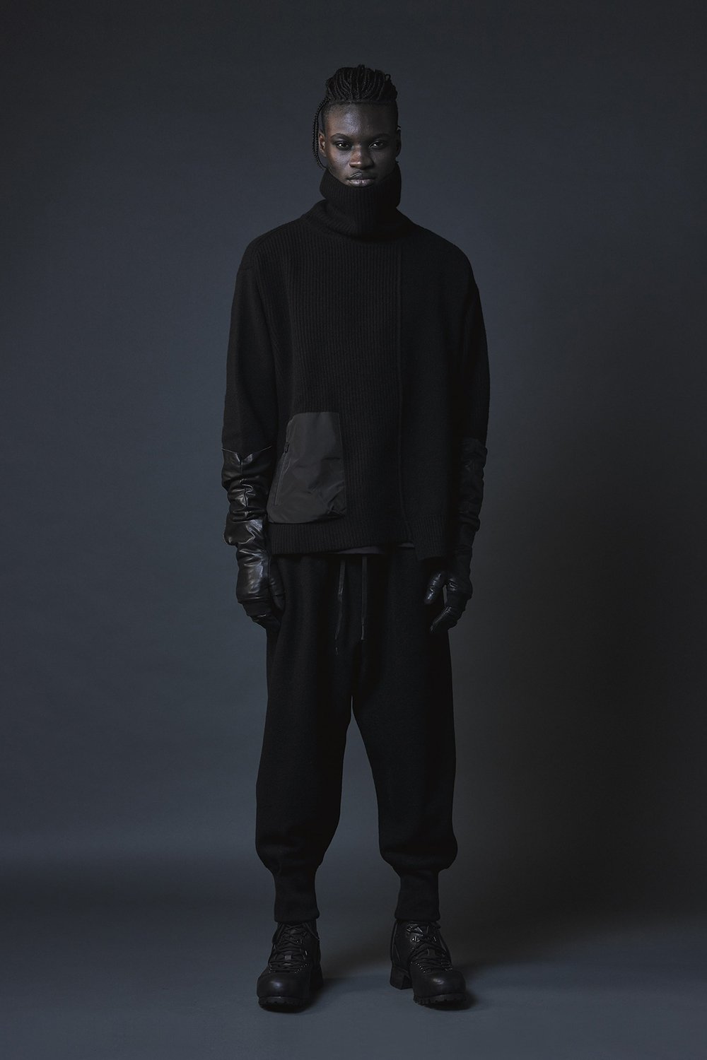 ポケット タートル ネック ニット Black