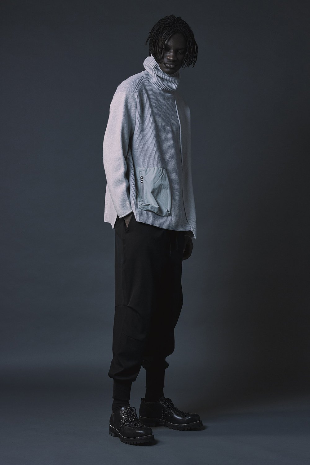 Pocket Turtle neck knit L.Gray