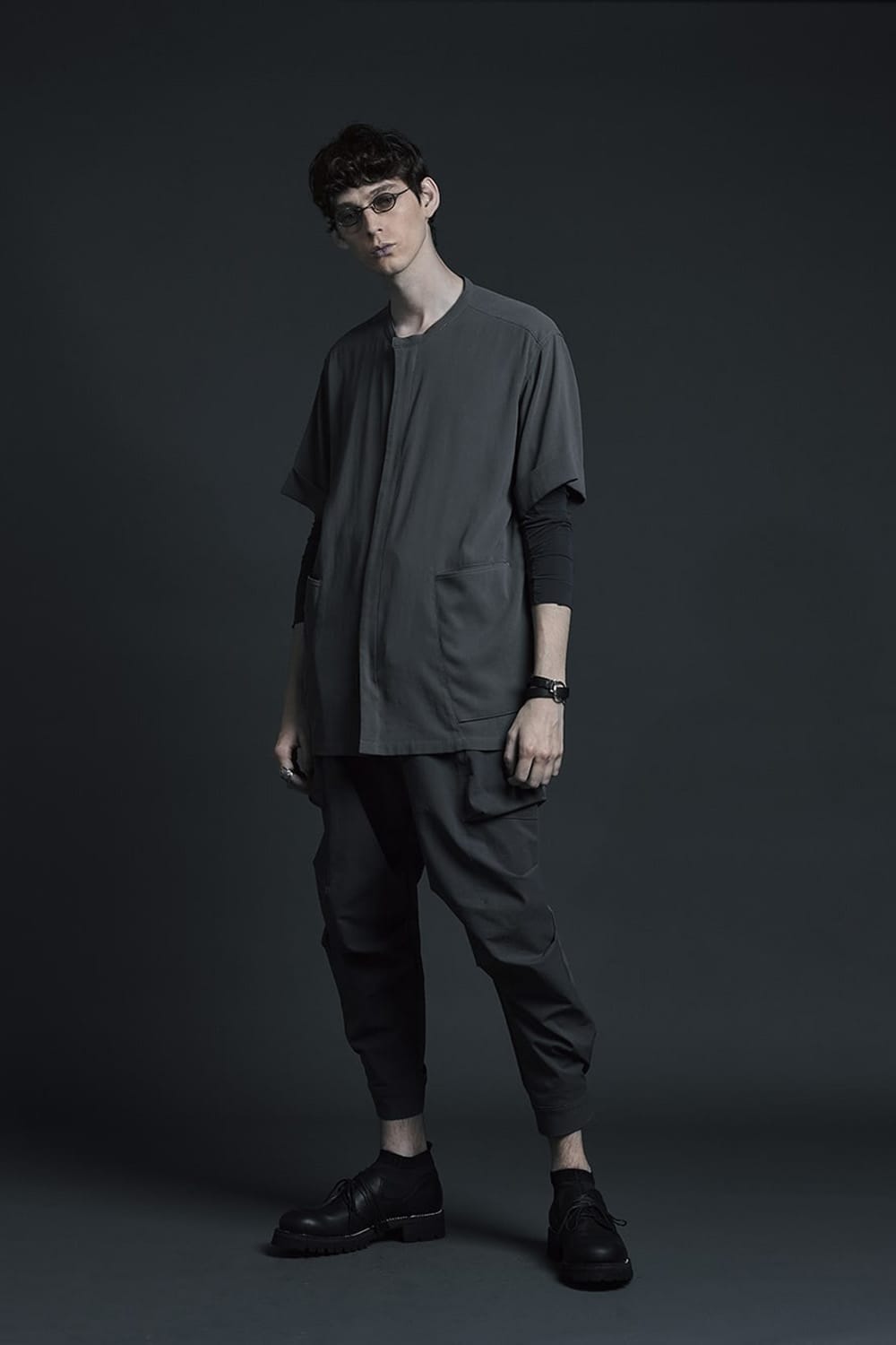 Hard twist Double weave Short sleeve shirt Gray