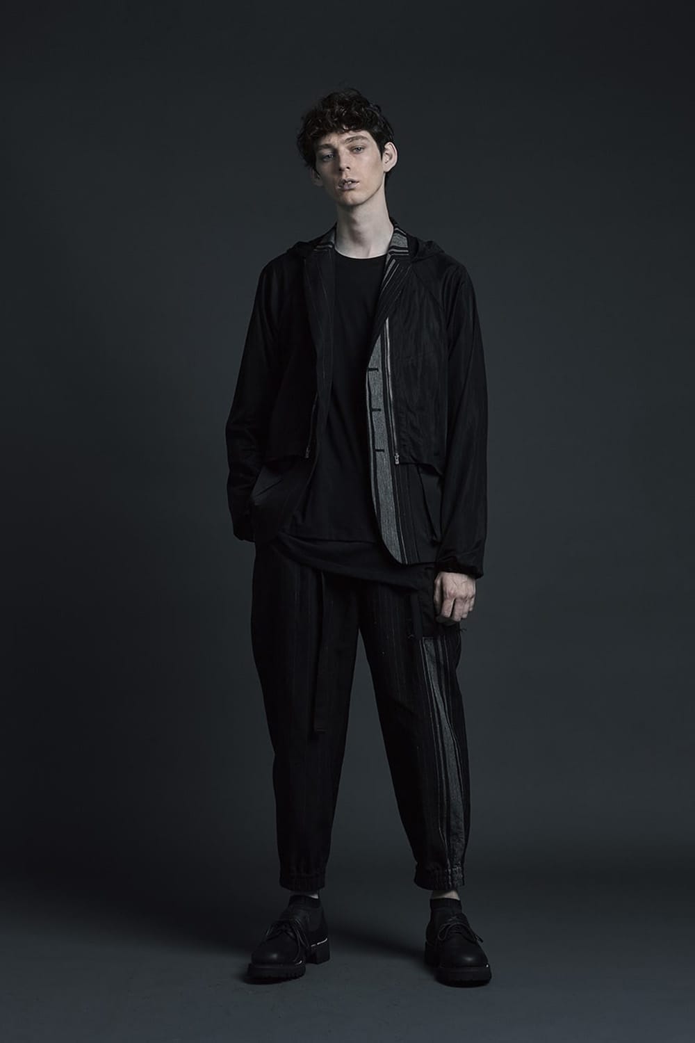 Random stripe & See through Smooth Layered jacket