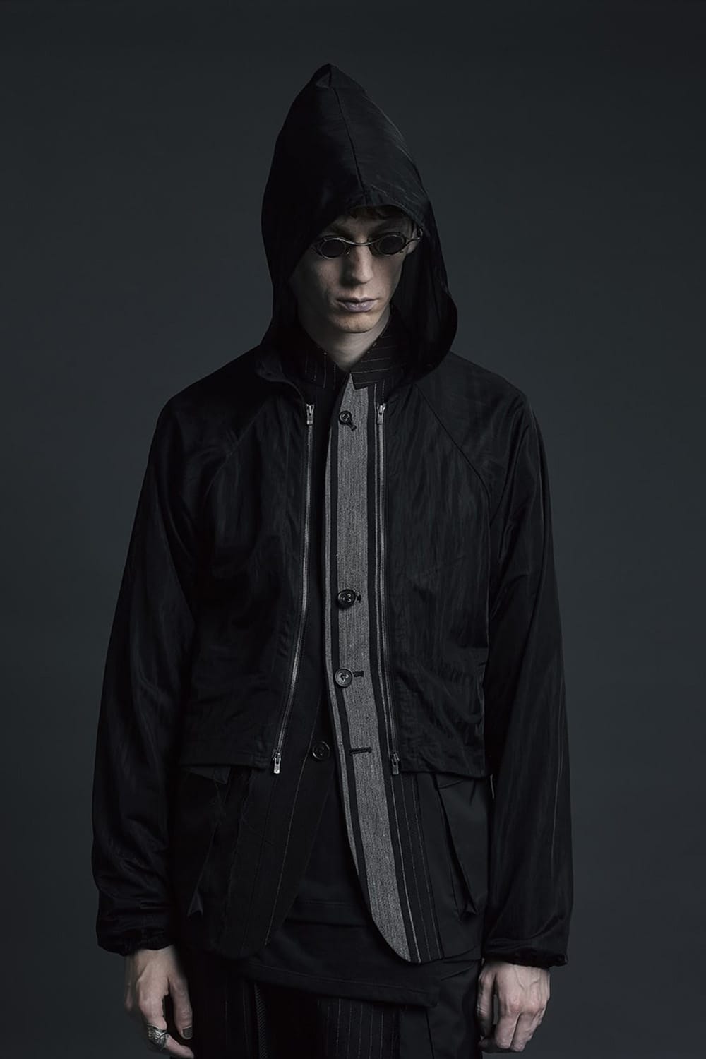 Random stripe & See through Smooth Layered jacket