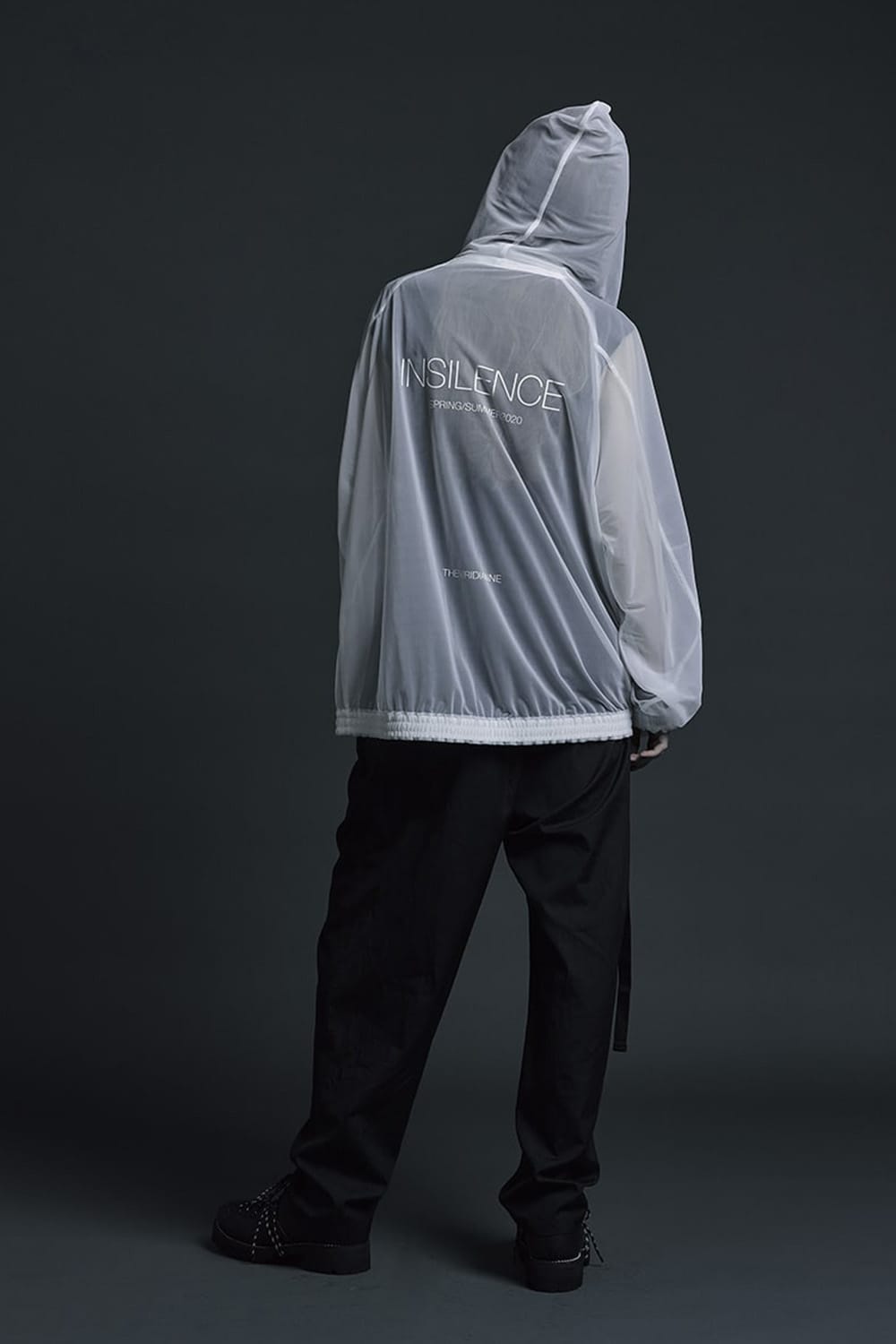 See throug Back print Hooded blouson White