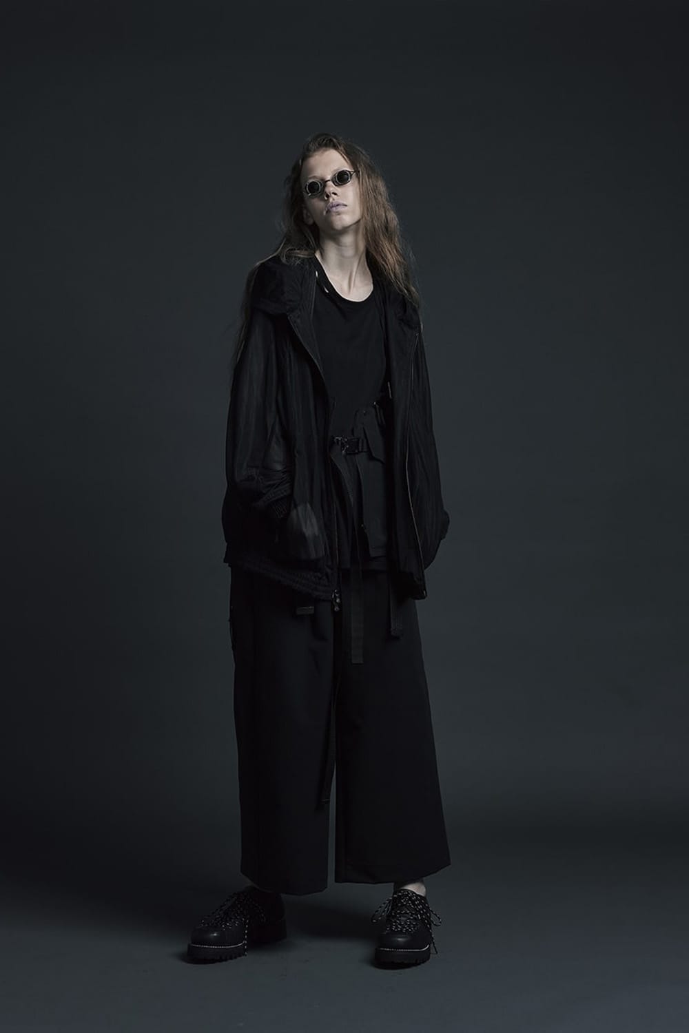 See throug Back print Hooded blouson Black