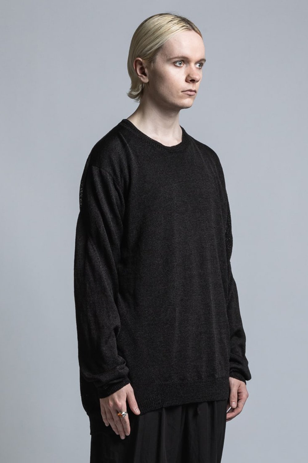 Nylon/Linen Middle Gauge Long Sleeve Pullover Knit