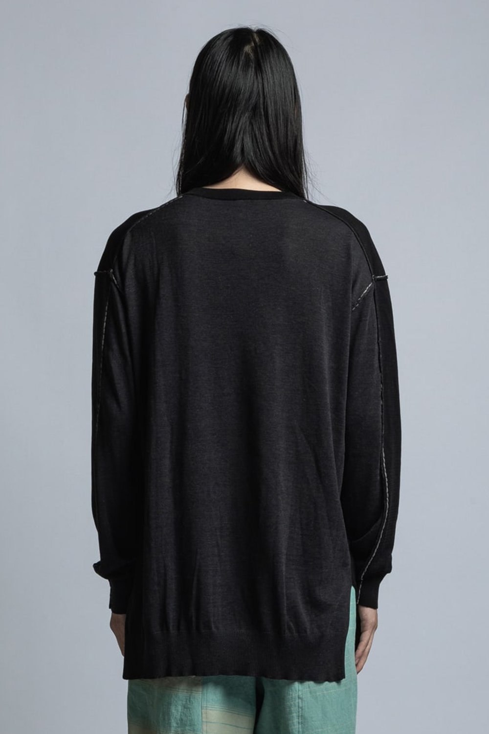 Silk/Linen/Cotton High Gauge Long Sleeve Pullover Knit