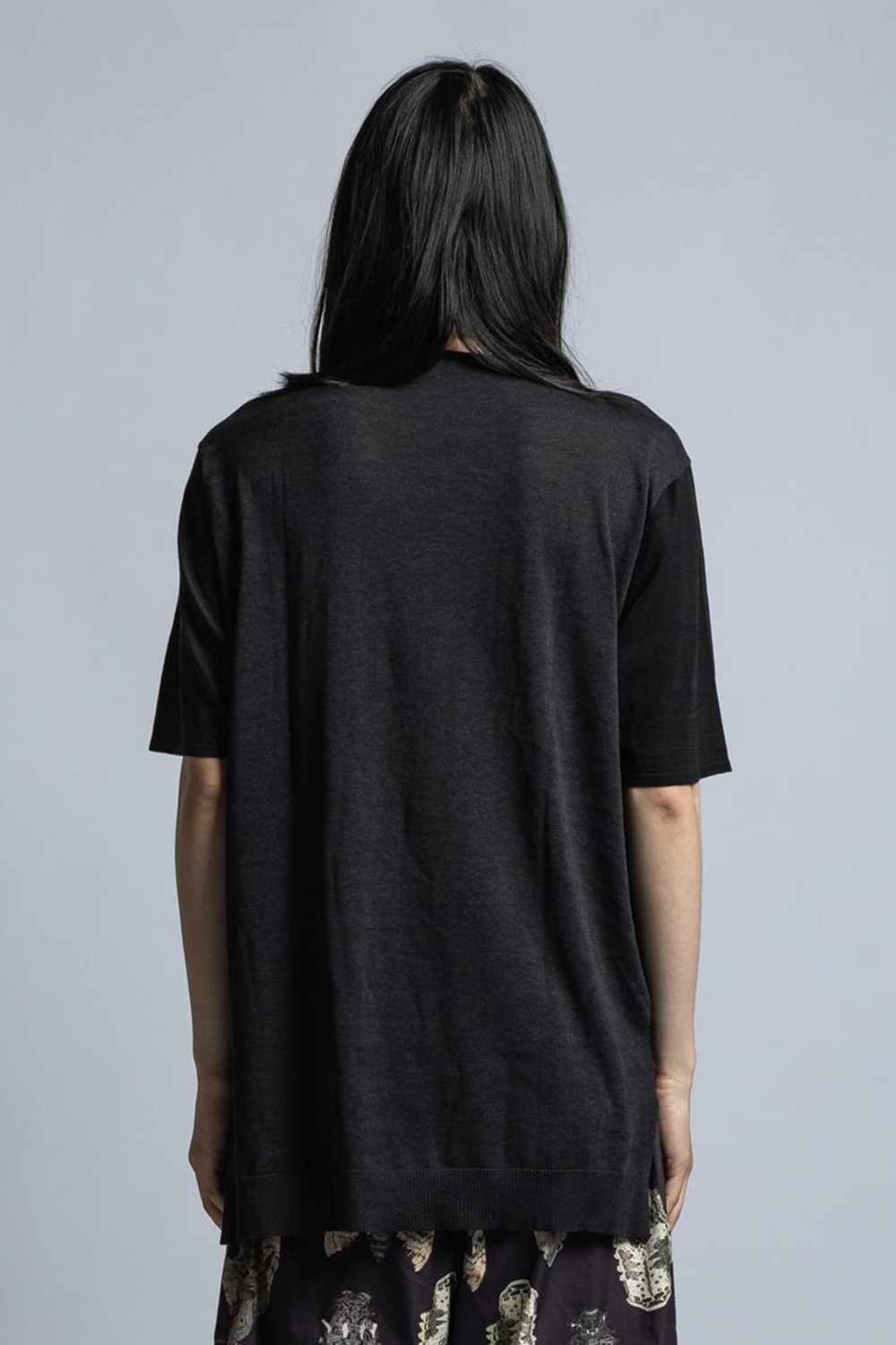 Silk/Linen/Cotton High Gauge Half Sleeve Pullover Knit Black / Charcoal