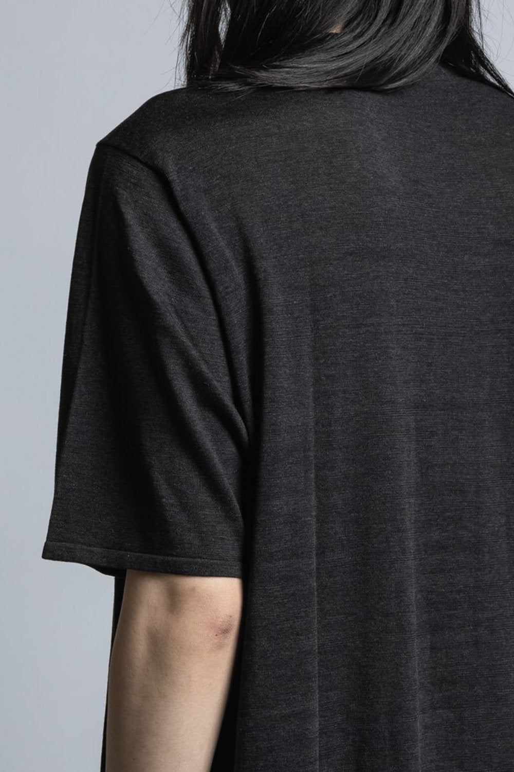 Silk/Linen/Cotton High Gauge Half Sleeve Pullover Knit Black / Charcoal