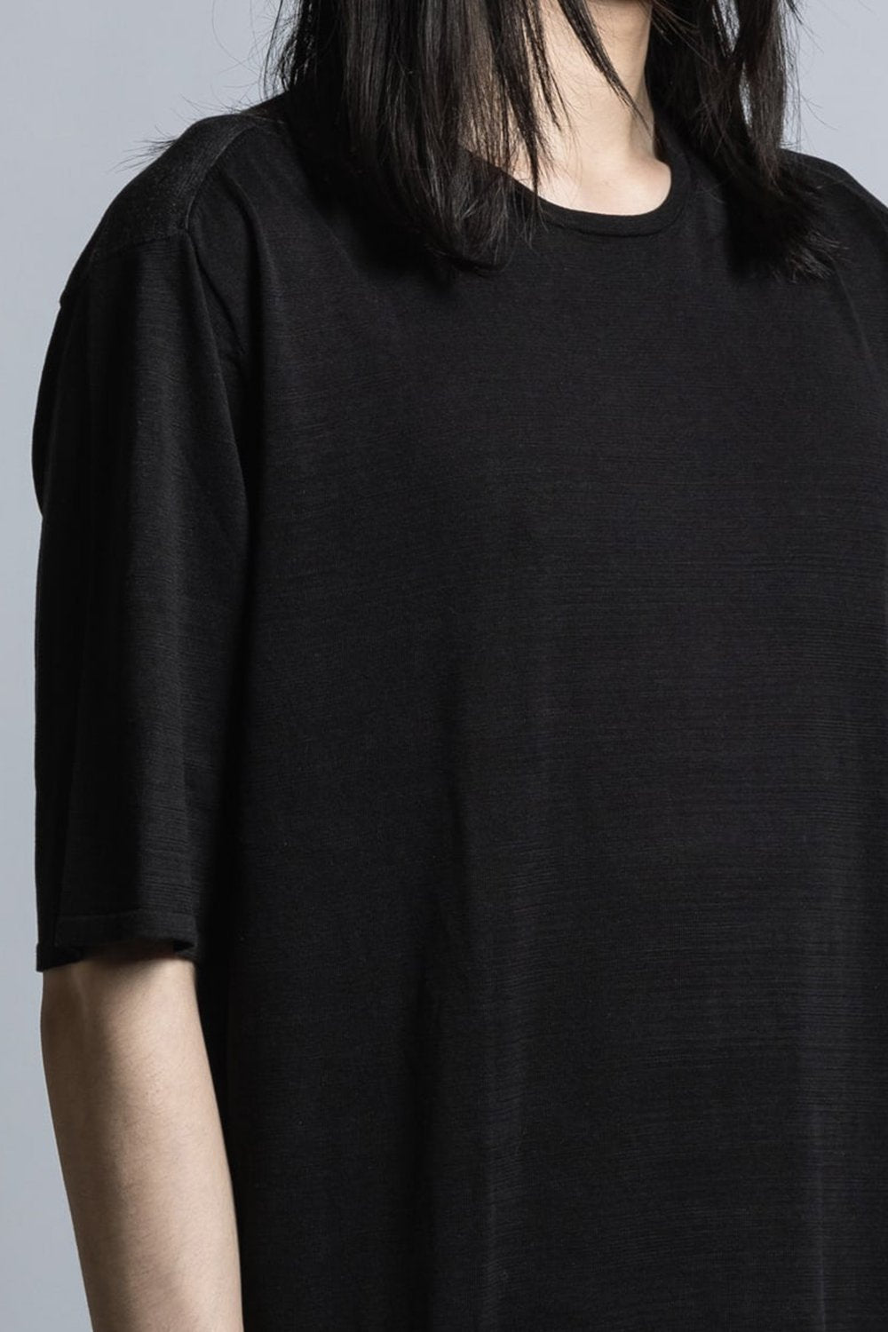 Silk/Linen/Cotton High Gauge Half Sleeve Pullover Knit Black / Charcoal