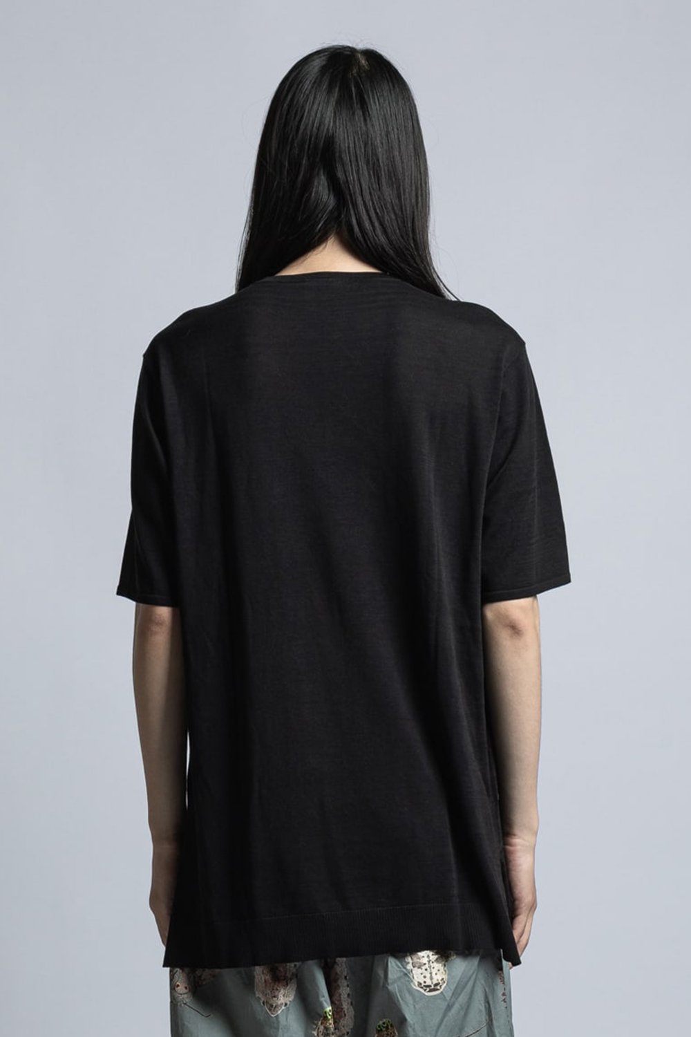 Silk/Linen/Cotton High Gauge Half Sleeve Pullover Knit Black