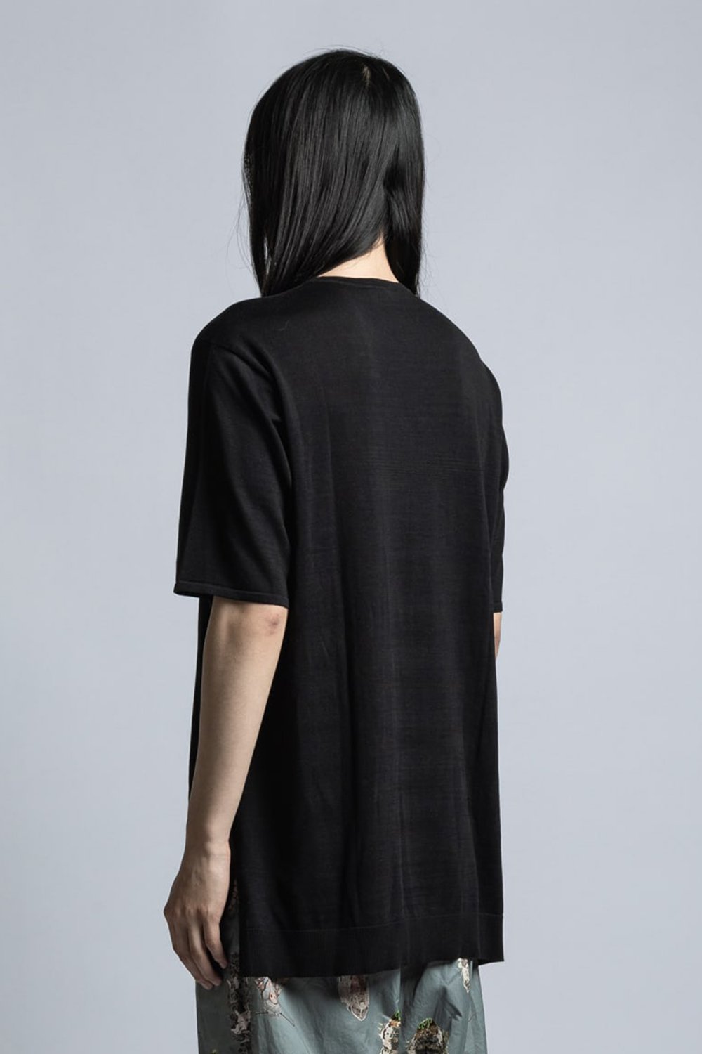 Silk/Linen/Cotton High Gauge Half Sleeve Pullover Knit Black