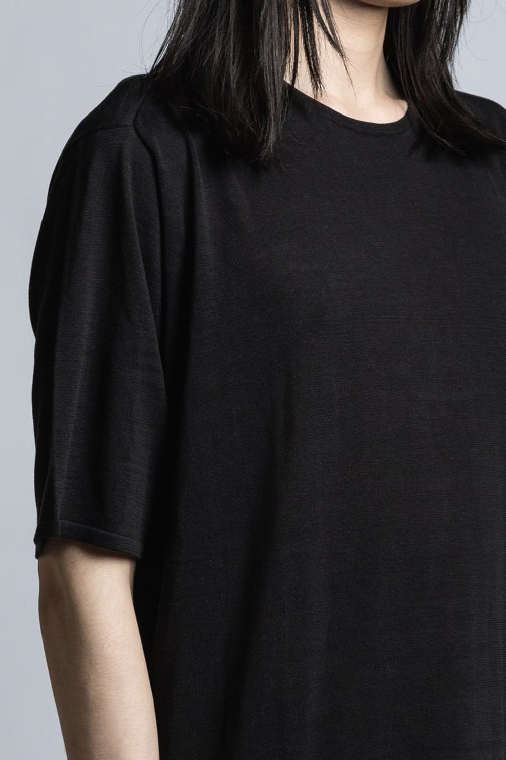 Silk/Linen/Cotton High Gauge Half Sleeve Pullover Knit Black