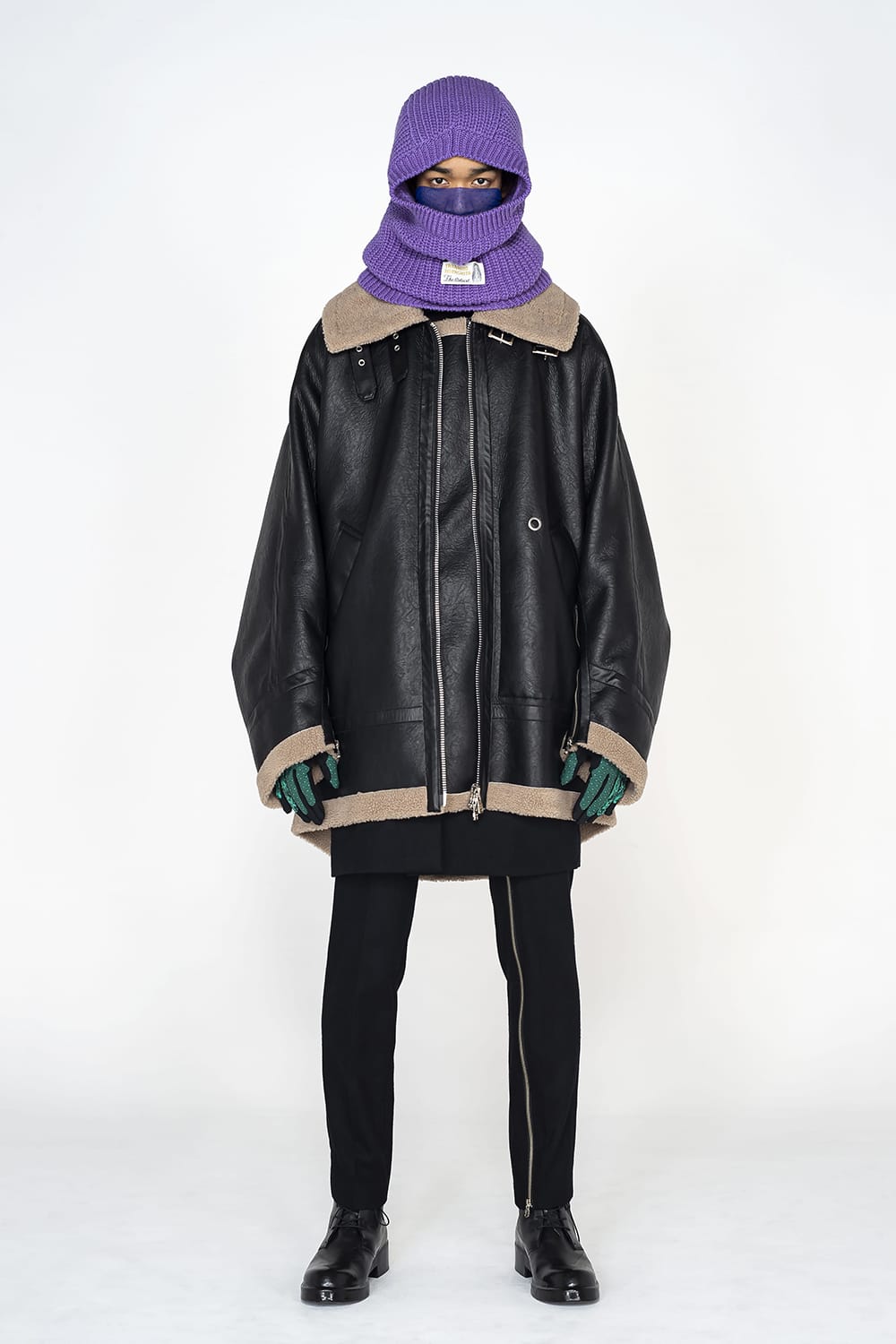 double zip balloon shaped faux mouton flight jacket