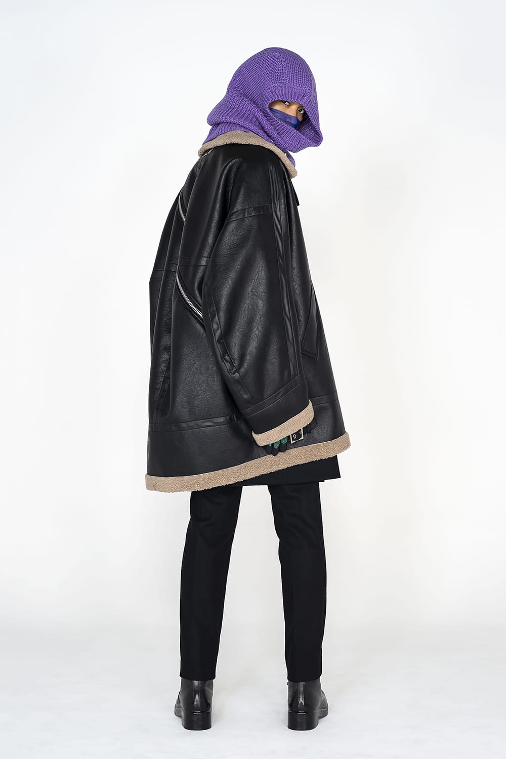 double zip balloon shaped faux mouton flight jacket